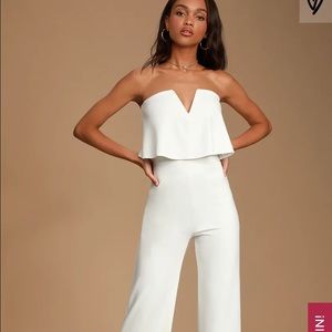 White strapless holiday jumpsuit